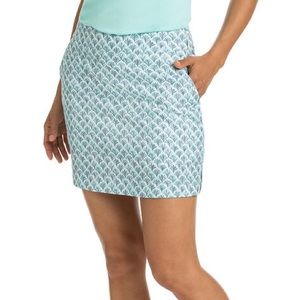 Vineyard Vines 17 Inch White Teal Grey Tiny Leaf Printed Skort EUC Size 8